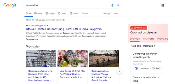 Google Search Corona Virus